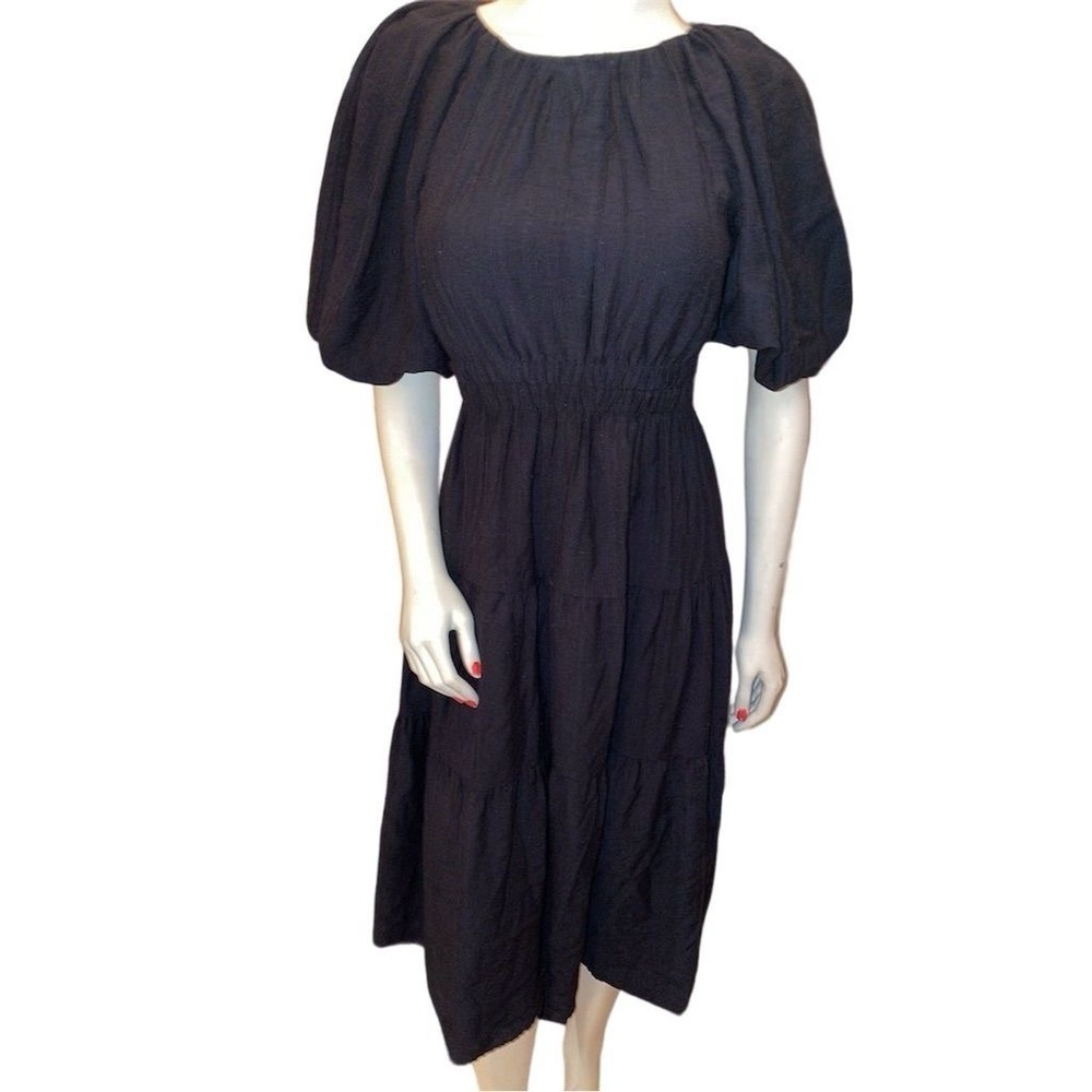 ANTHROPOLOGY MOON RIVER PUFF SLEEVE BACK CUTOUT SMOCKED WAIST MIDI DRESS SMALL - Picture 11 of 16
